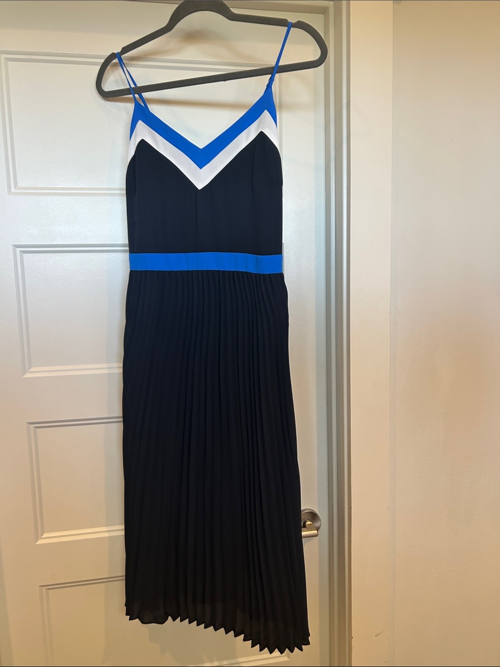 Banana Republic Black Midi Dress with Blue & White V-Detail